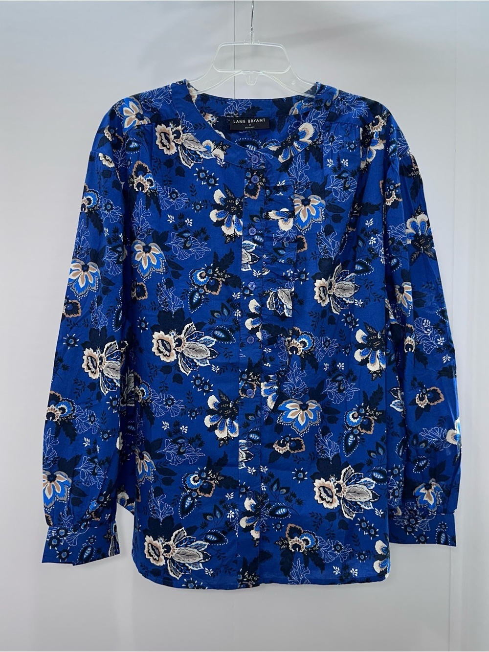Lane Bryant Royal Blue Floral Button-Up Blouse